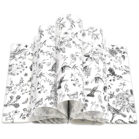 JarThenaAMCS 150Pcs Black Floral Wax Paper Bird Flower Deli Paper Sandwich Wrap Paper Tissue Oil-Proof Picnic Liners for Party Kitchen Supplies, 9.8 x 8.3 Inch