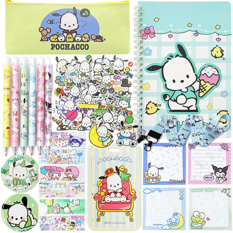 Koiswim School Supplies Set, Back to School Gift, Cute Kawaii Stationery Including Gel Pens Journal Notebook Pencil Cse Stickers Pins Badge Lanyard Sticky Note Bookmark (P)