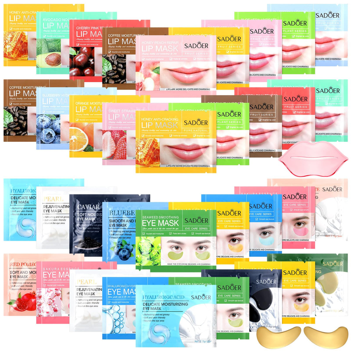 Swiffen 60 Pcs Moisturizing Lip Mask Eye Pads Lip Eyes Care Pads Mask Multi Pack Lip and Under Eye Patches for Puffy Eyes Spa Moisturizing Skincare Eye Lip Treatment (Lip and Eye)