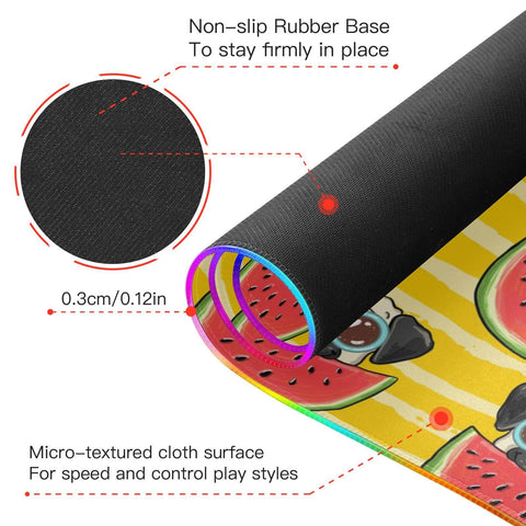 Cute Pug Dog Watermelon Wireless Charging Mouse Pad for Mobile Phone Extra Large Gaming Mousepad with 13 Lighting Modes Mouse Mat for MacBook PC Laptop Desk Office Home Gaming