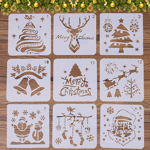 Christmas Stencils, Pack of 9 Plastic Christmas Stencils, Stencil Set Painting, for Scrapbooking Photo Album, DIY Gift Cards, Gifts Christmas