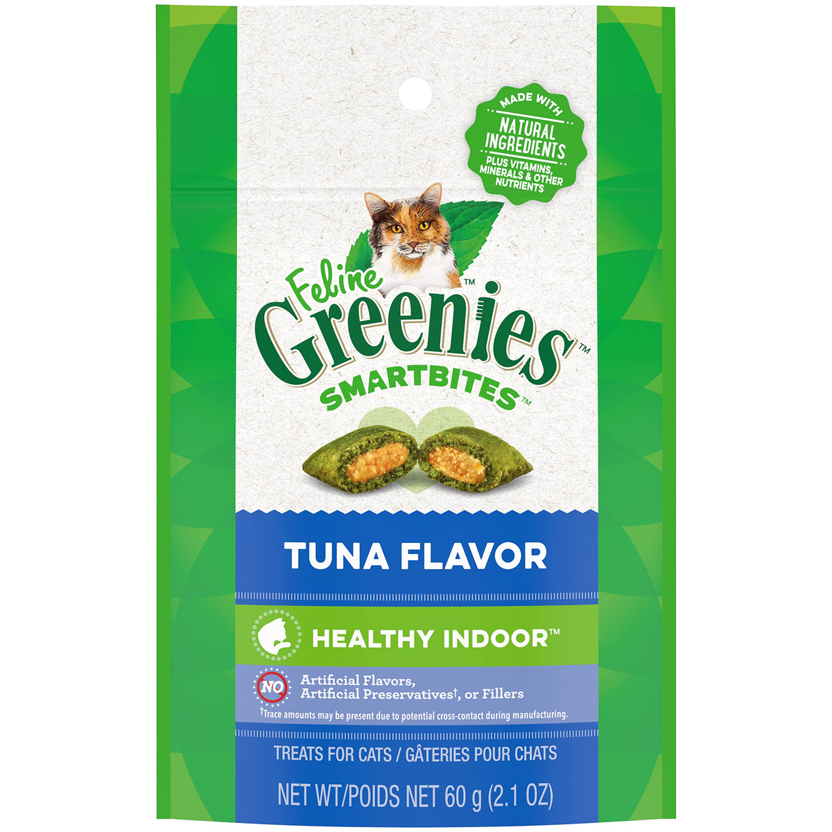 Greenies SMARTBITES HEALTHY INDOOR Natural Treats for Cats, Tuna Flavor, 2.1 oz. Pouch