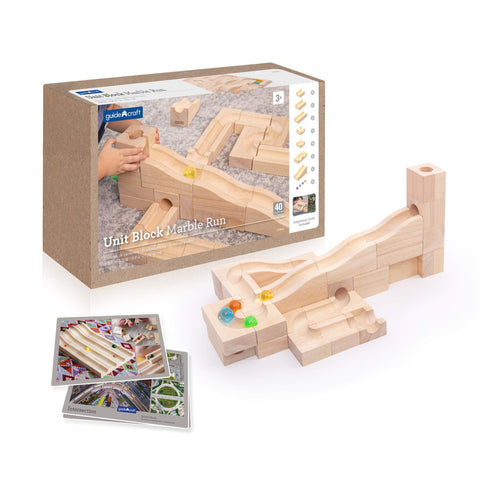 Guidecraft Unit Block Marble Run - 40 pc. set: Rubberwood Education Learning Blocks, STEM Toy for Girls and Boys