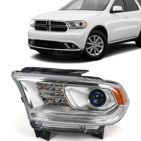 FIONE Halogen Headlight Assembly Compatible With Dodge Durango 2014-2020 Replacement Chrome Housing Headlights Without LED DRL Projector Left Driver Side LH