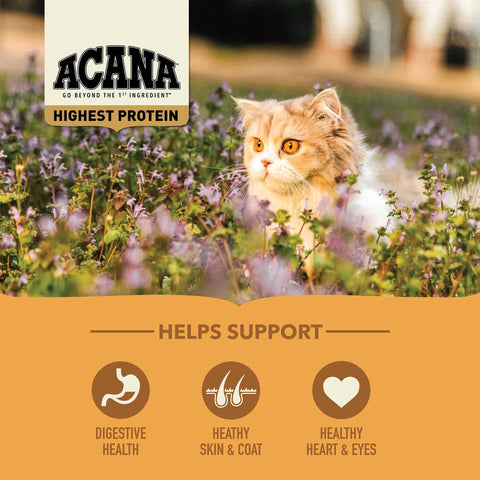 ACANA Highest Protein Meadowlands Grain-Free Dry Cat Food, Free-Run Chicken and Turkey and Chicken Liver Cat Food Recipe, 10lb