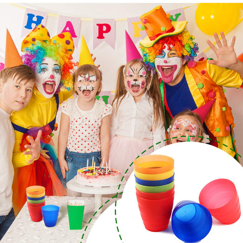 NWK Kids' Reusable Party Cups - 8 oz Kids Drinking Cups 12 Pack Fine Easy to Clean Grind Party Cup in 4 Assorted Color