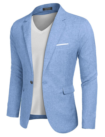 COOFANDY Men Slim Fit Suits Casual Lightweight Blazer Jackets One Button Tuxedos Sky Blue