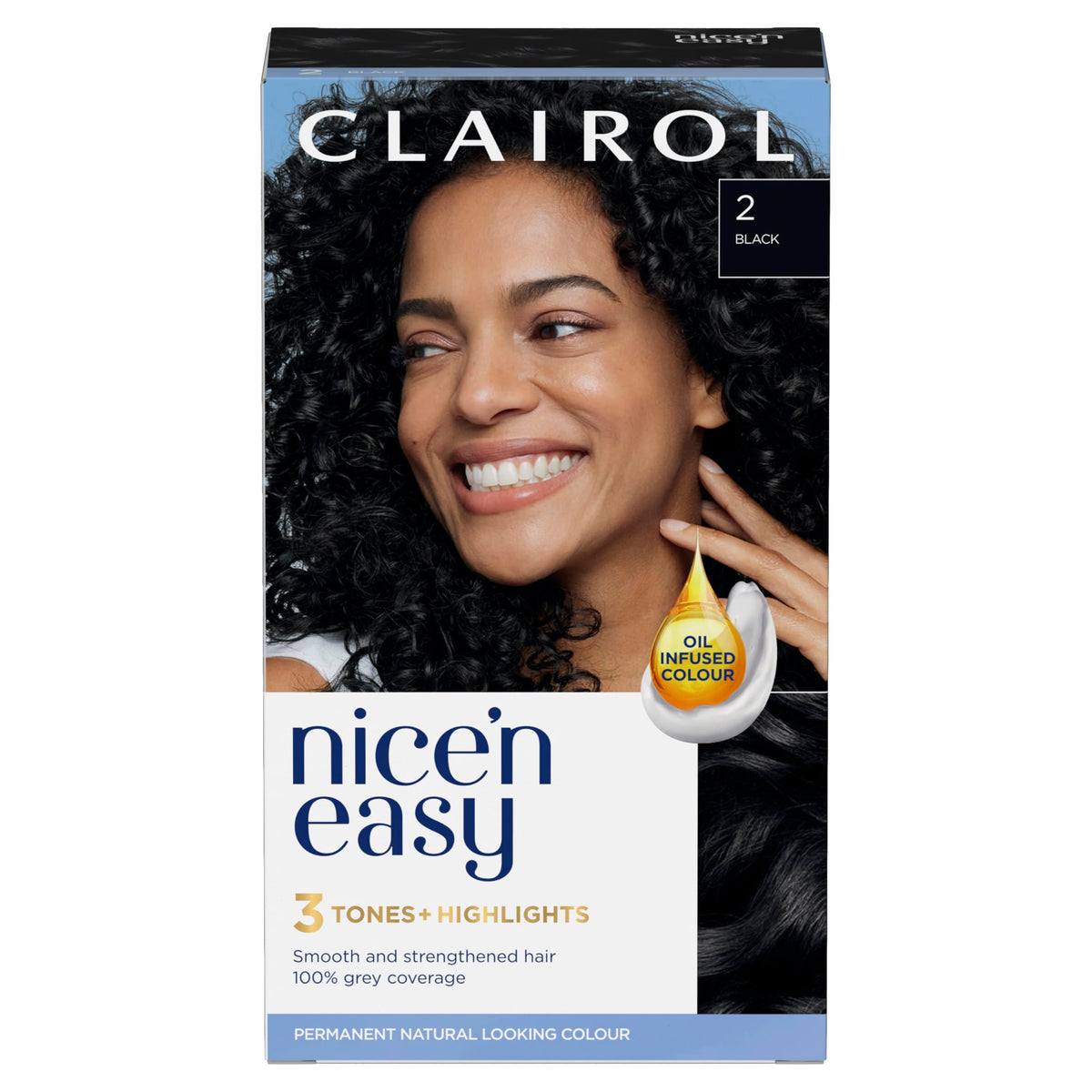 Clairol Nice'n Easy Crème Permanent Hair Dye, 2 Black, 240g