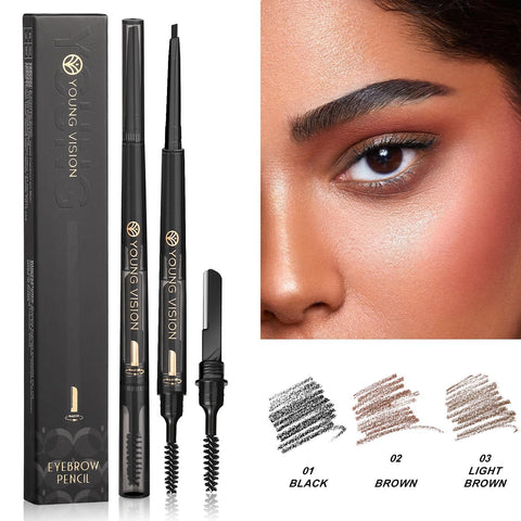 Easilydays 3 In 1 Brown Eyebrow Pencil, Ultra Slim Waterproof Brow Pens Pigment Dual-ended Eyebrows Smudge-proof Brow Pen, Eyebrow Brush & Shaver, Natural Eye Makeup for Women Girls (#02 Brown)