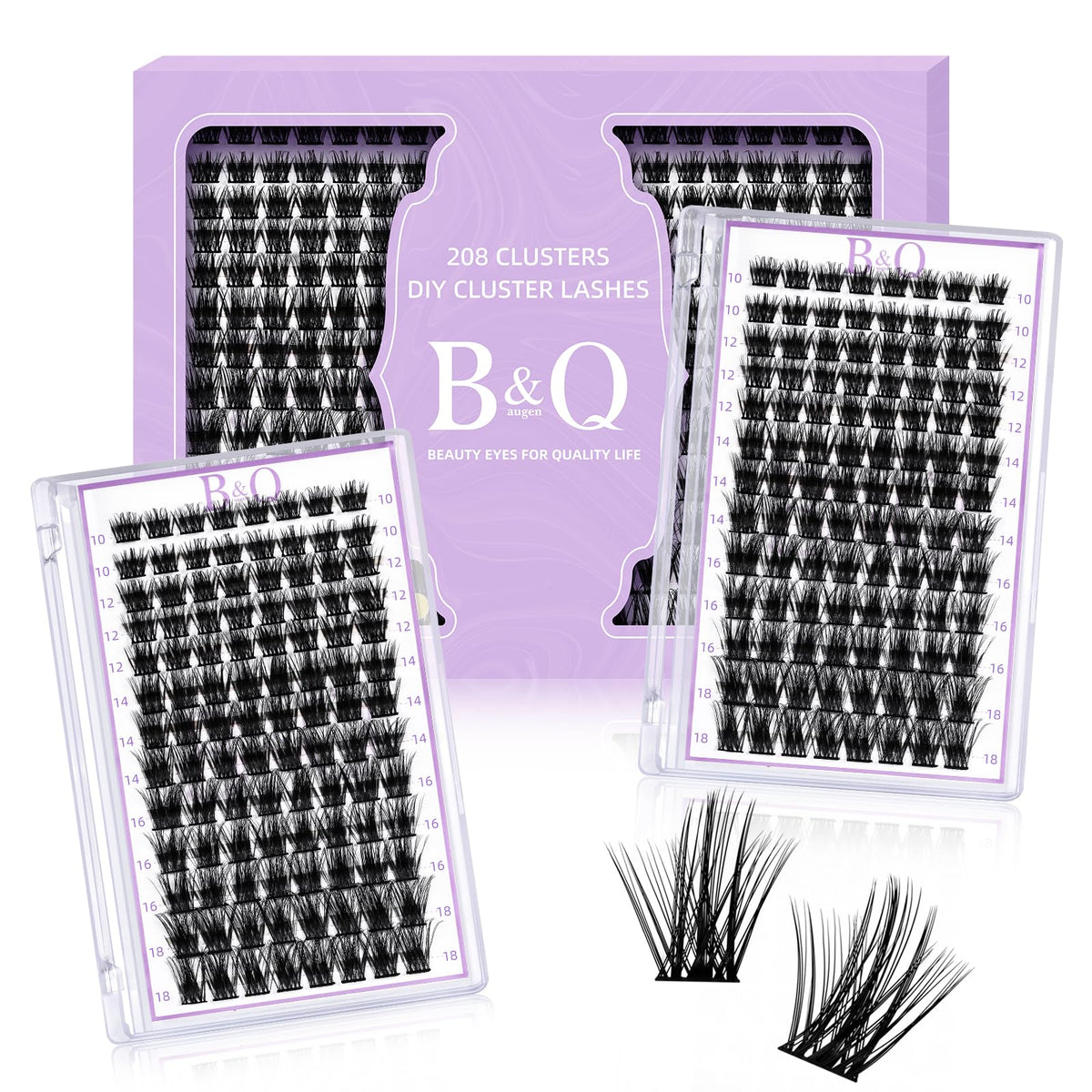 Lash Clusters 208 PCS Cluster Lashes Individual Lashes B28 Eyelash Extensions 10-18mm DIY Lash Extensions D Curl Volume Wispy Soft Comfortable Band False Lashes (D-10-18MIX,B28)