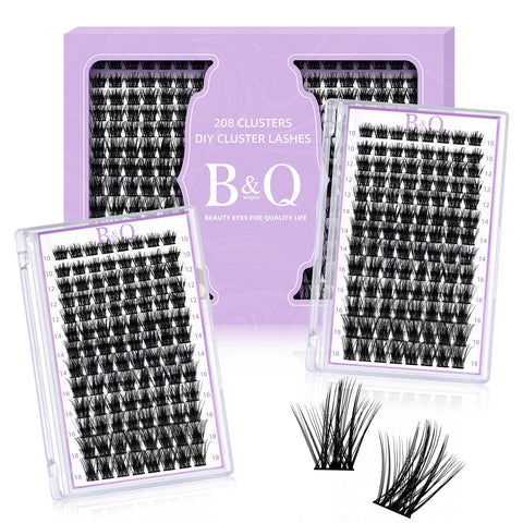 Lash Clusters 208 PCS Cluster Lashes Individual Lashes B28 Eyelash Extensions 10-18mm DIY Lash Extensions D Curl Volume Wispy Soft Comfortable Band False Lashes (D-10-18MIX,B28)