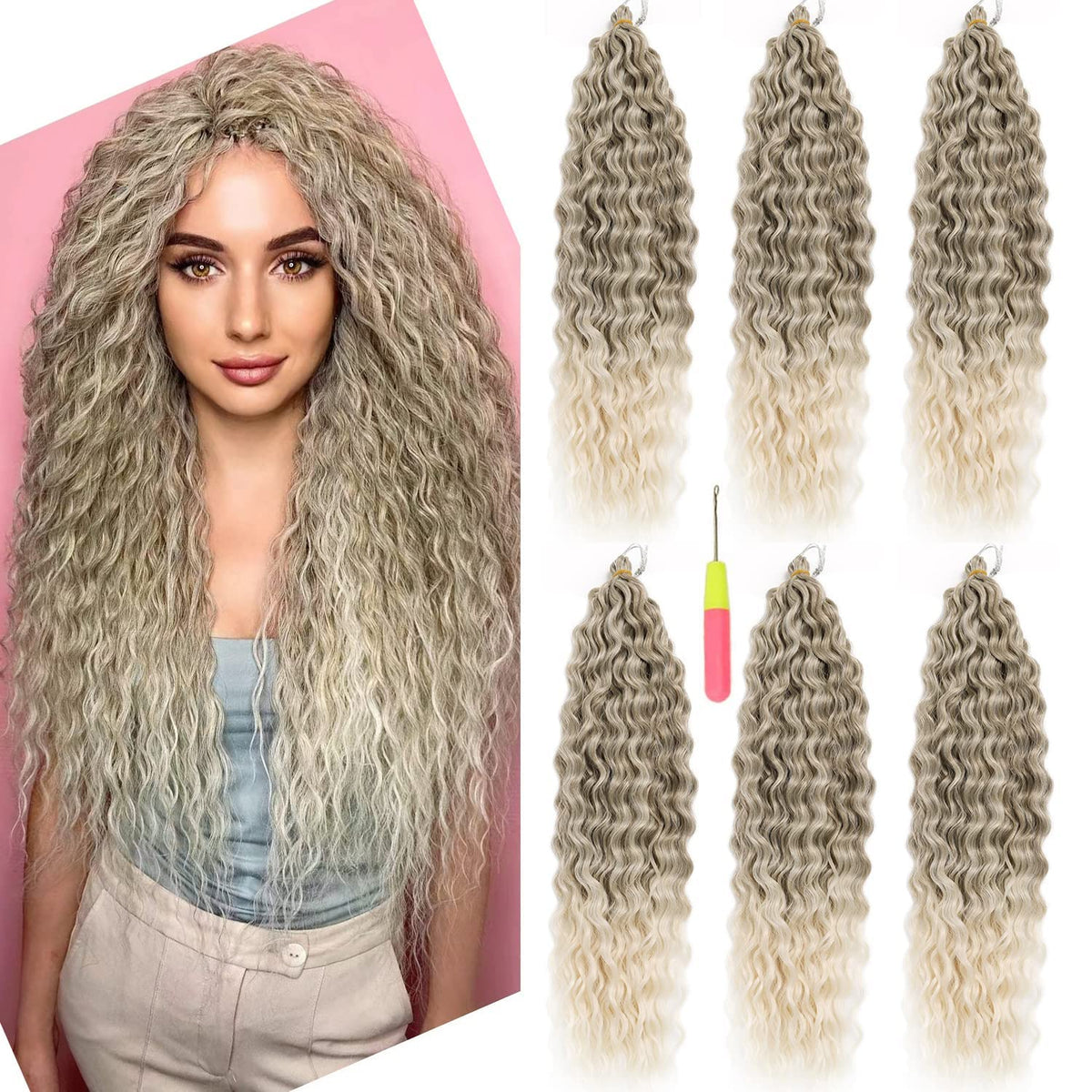 MAYSA Ocean Wave Crochet Hair Extensions, Synthetic brown Curly Braiding Crochet Hair, 22 Inch 6Packs Ombre Crochet Hair Extensions for Women #10/60