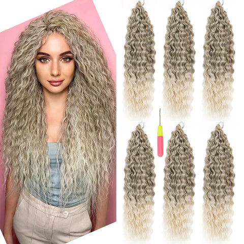 MAYSA Ocean Wave Crochet Hair Extensions, Synthetic brown Curly Braiding Crochet Hair, 22 Inch 6Packs Ombre Crochet Hair Extensions for Women #10/60