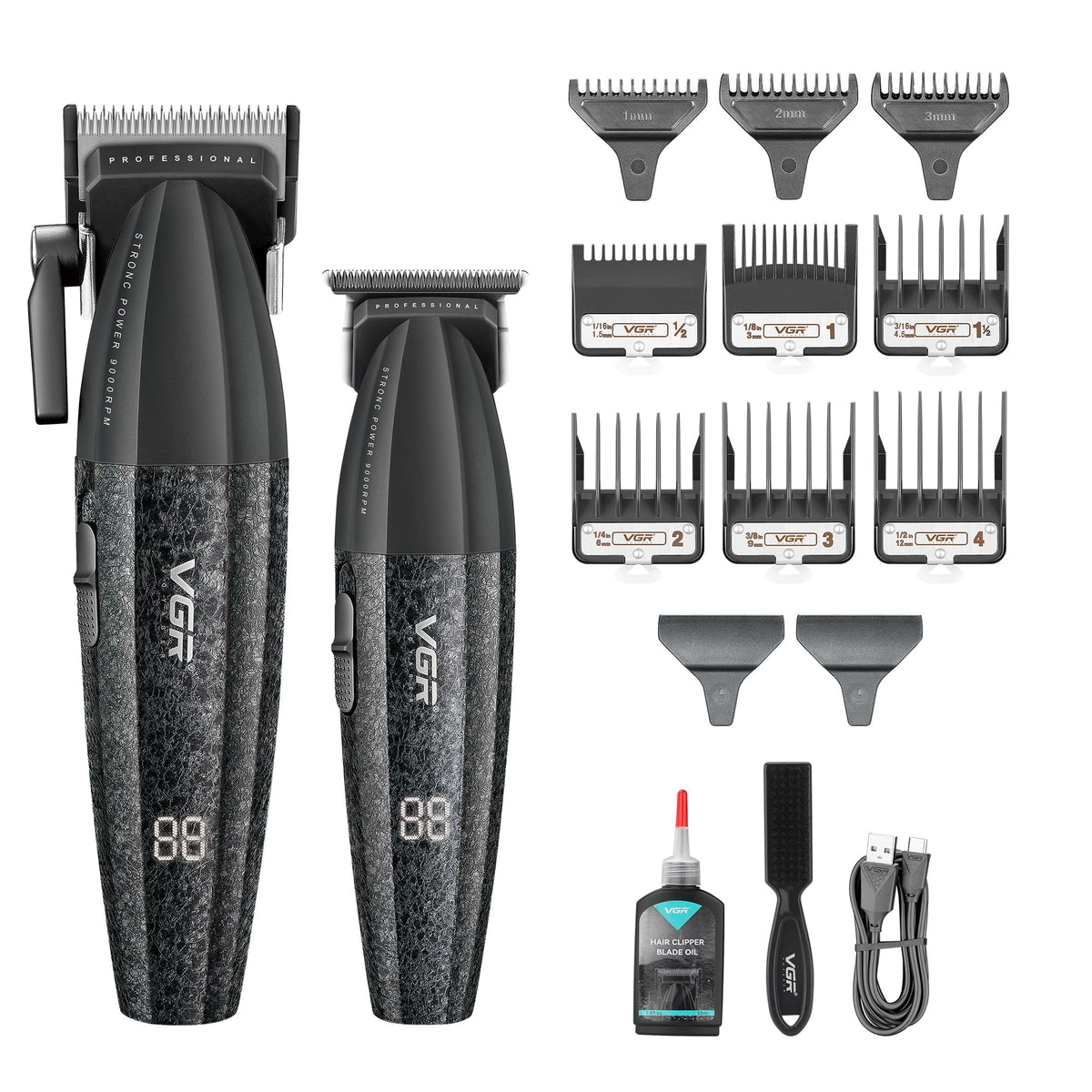 VGR Hair Clippers Men Cordless Set Beard Hair Trimmer - Professional Barber Combo 9000 RPM - Mens Hair Cutting Machine for Head Haircut - Electric Rechargeable USB-C - Barbershop Cutter Kit