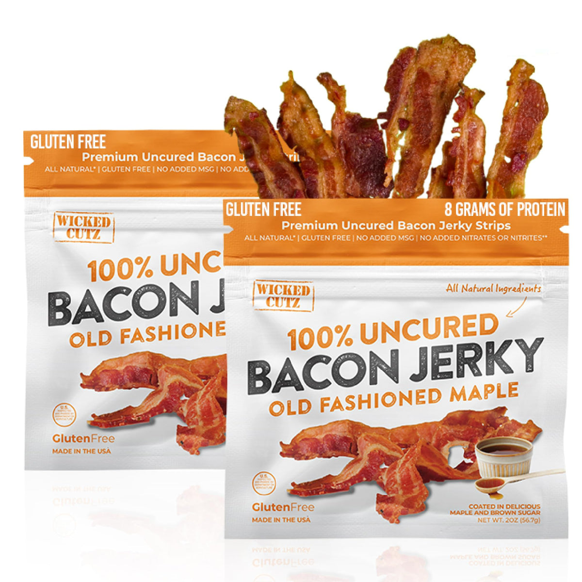 Old Fashioned Maple Bacon Jerky | Tender, Flavorful, Easy to Chew, Premium Craft Bacon Jerky with 16g of Protein Per Bag, Gluten Free, High Protein, Low Carb, Healthy Snacks for Adults (2 Bags)