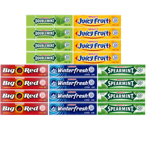 Wrigley Doublemint, Spearmint, Juicy Fruit, Big Red, Winterfresh Chewing Gum - 4 Packs of Each (5 Flavors) - Fresh Variety Assortment - 20 Total Packs of Gum