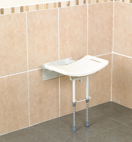 HOMECRAFT Wall-Mounted Steel Shower Seat with Legs, Folding Bath Stool with Rubber Feet, Shower Chair with Handles for Elderly, Disabled, and Limited Mobility, Steel, 160 kg Weight Capacity