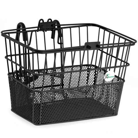 ProSource Wire Bike Basket Front for All Ages, Detachable Bicycle Front Basket with 15lbs Storage Capacity, Lightweight Steel Mesh Backing for Durable Daily Use, Black