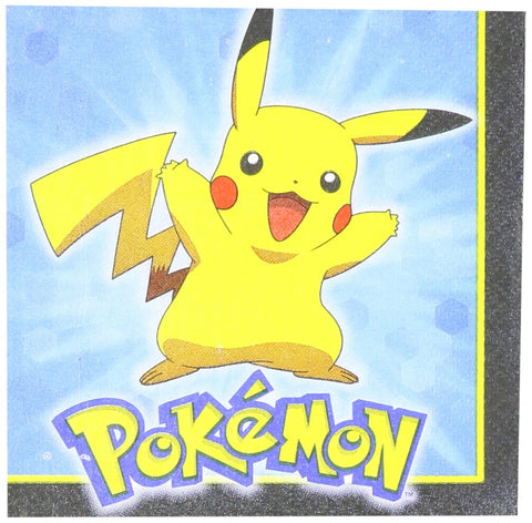Electrifyingly Cute Pikachu & Friends Birthday Party Beverage Napkins Tableware, Pack Of 16, Blue , 5" X 5", Paper