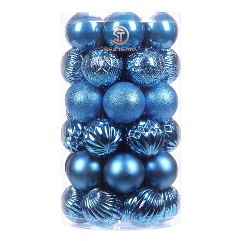 Sea Team 41-Pack Christmas Ball Ornaments with Strings, 60mm/2.36" Medium Size Baubles, Shatterproof Plastic Christmas Bulbs, Hanging Decorations for Xmas Tree, Holiday, Wedding, Party, Princess Blue