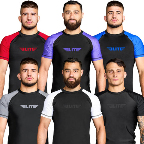 Elite Sports New Item Standard Short Sleeve Compression, Mma, Bjj, No Gi, Cross Training Rash Guar, X-Large, Dark Blue