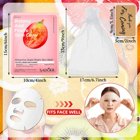 Dunzy 24 Sets Fruit Theme Skin Facial Masks Fruit Skincare Spa Face Masks with Thank You Cards Masks Skincare Spa Supplies for Girls Women Hydrating Spa Birthday Girls Party Night Party, 8 Styles