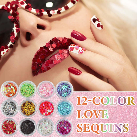 12 Colors Holographic Chunky Glitter,Nail Art Glitter Sequins,Glitter Heart Shape Long Lasting Chunky Holographic Glitter for Face Hair Eye Festival Arts Dance Party Halloween Glitter Makeup