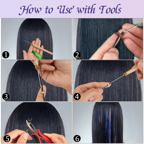 Hair Tinsel Kit with Tools, 16 Colours 3200 Strands Glitter Hair Extensions, 47 Inch Sparkling Shiny Hair Tinsel, Heat Resistant Fairy Hair Accessories for Women Girls Party Cosplay Hair Decor