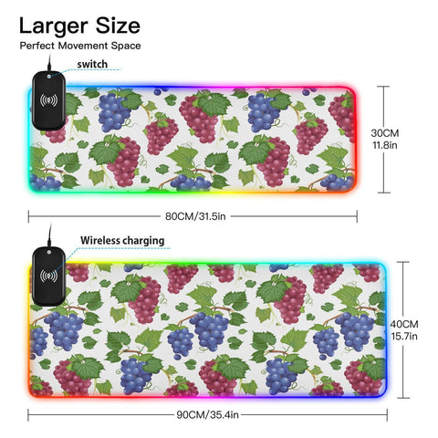Grape Leaves Thanksgiving Wireless Charging Mouse Pad for Mobile Phone Extra Large Gaming Mousepad with 13 Lighting Modes Mouse Mat for Office Home Gaming MacBook PC Laptop Desk