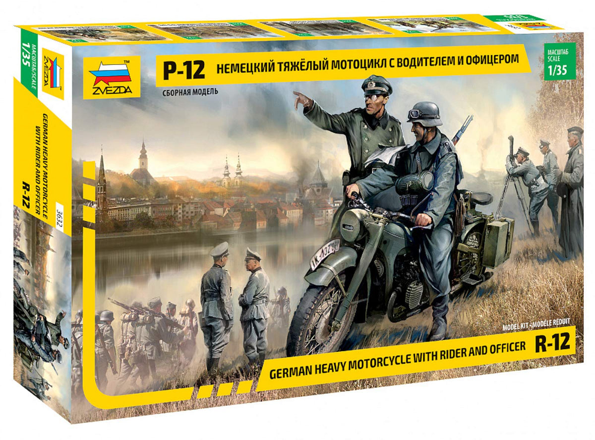 Zvezda Models 3632 - German R-12 Heavy Motorcycle - Plastic Soldiers Kit - Scale 1:35 119 pcs 2.5'', ZV3632