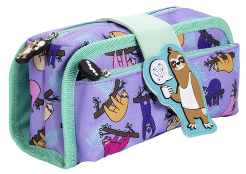 Fringoo - Cool Funny Sillicone Patch Kids Pencil Case | 2 Zipped Compartments and Large Stationery Pouch | for Teenagers Or Kids | Great for School, Home Or University - Sup Sloth
