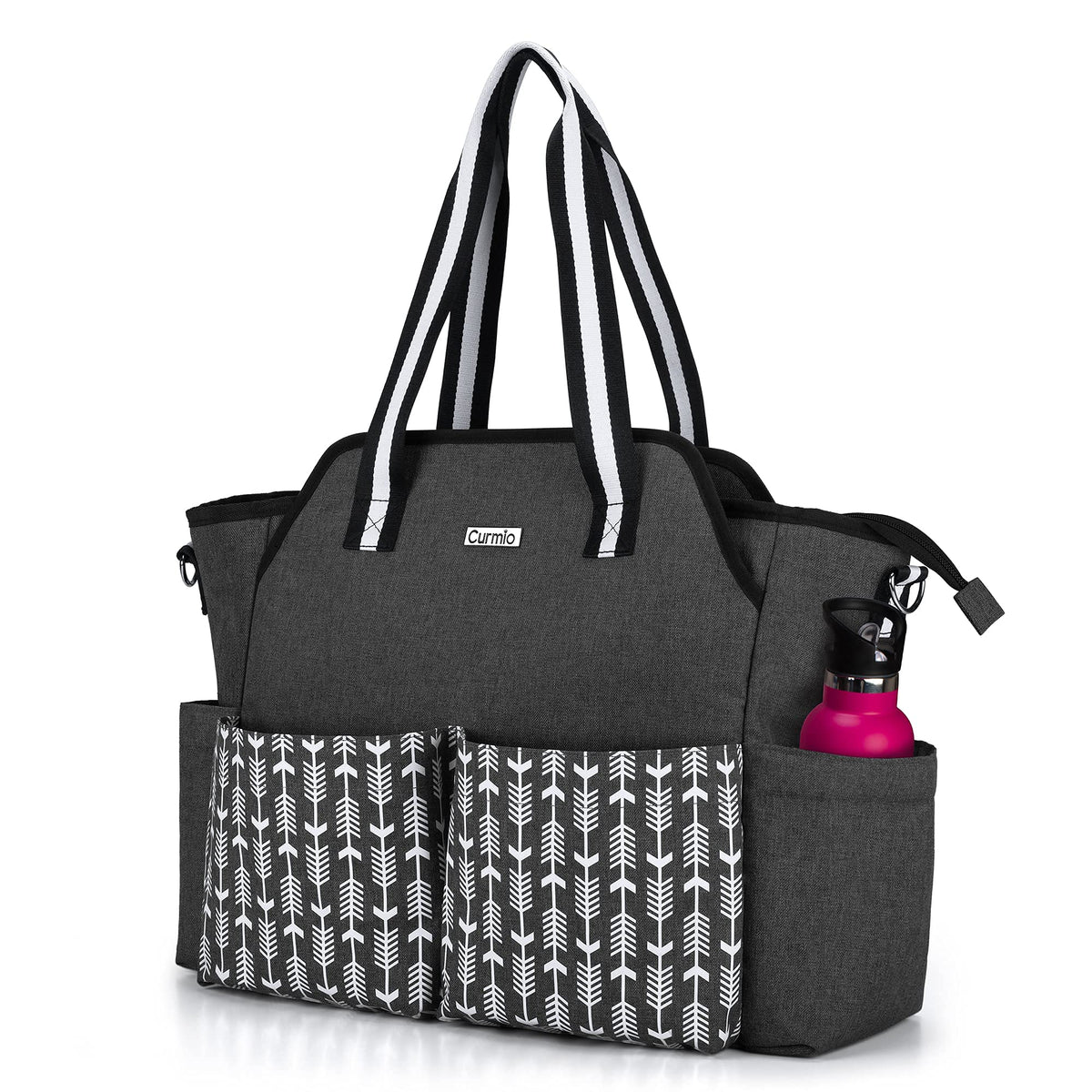 CURMIO Teacher Work Bag for Women, Portable Teacher Utility Tote Bag with Padded Laptop Sleeve, Black