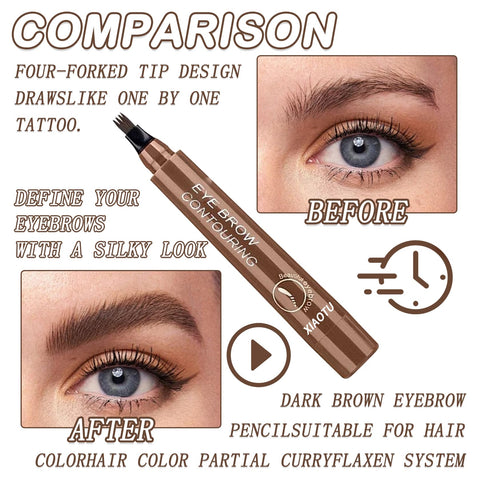 3PCS Eyebrow Microblading Pen,Eyebrow Pencil with a Micro-Fork Tip Applicator,Long Lasting Waterproof Brow Tattoo Pen,Smudge-Proof Eye Brow Pencils for Women,Dark Brown