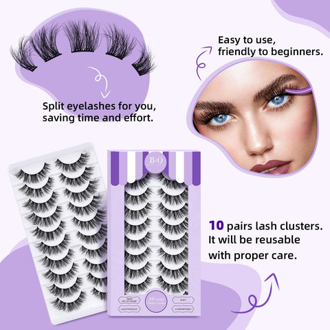 Lash Clusters P09 10 Pair Eyelash Clusters B&Q Cluster Eyelash Extensions Wispy Cluster Lashes Diy Lash Extension Clusters Eyelash Extension Strips Lashes 10 Pairs Multipack(FDDM-P09)