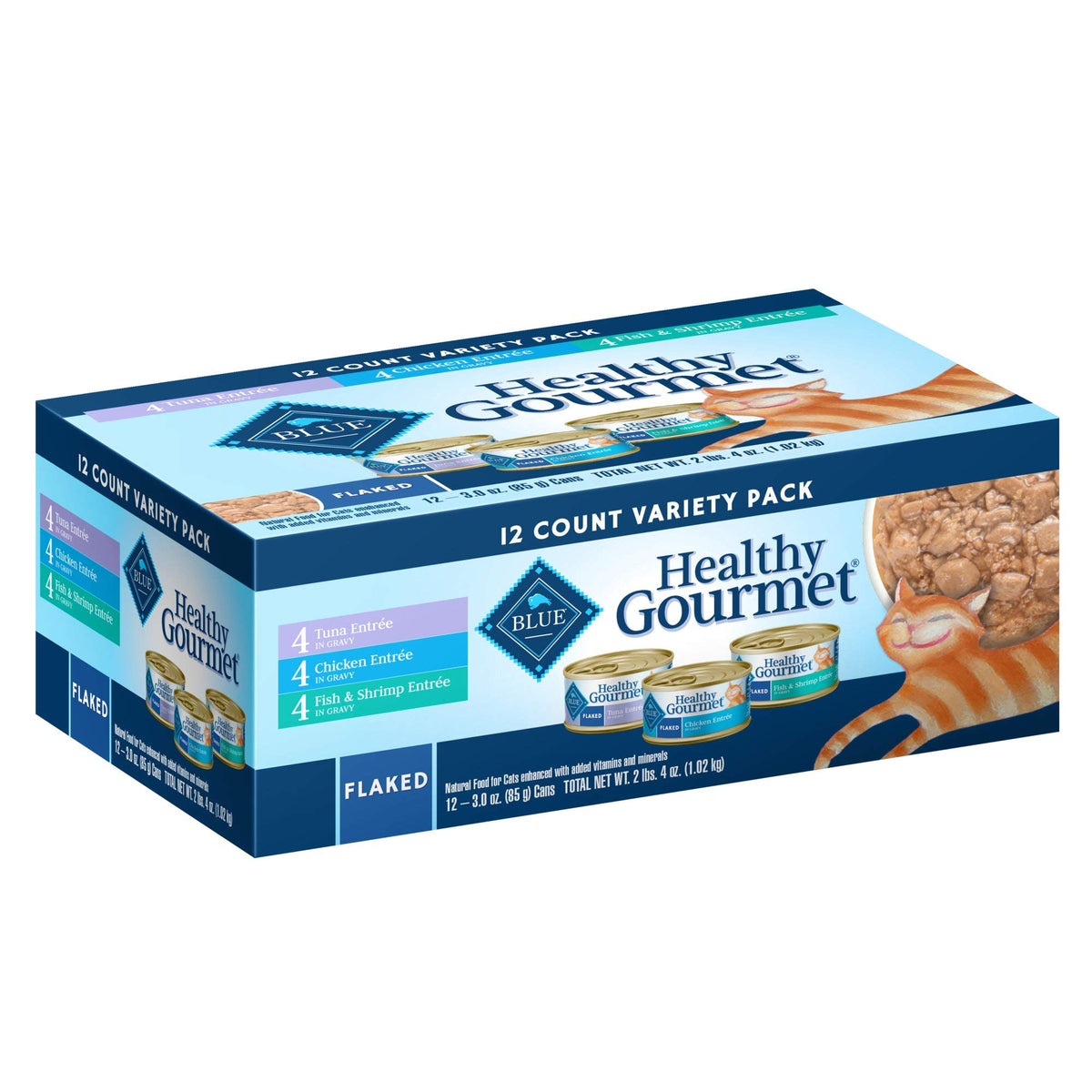 Blue Buffalo Healthy Gourmet Natural Adult Flaked Wet Cat Food Variety Pack Tuna, Chicken, Fish & Shrimp 3-Oz Cans (12 Count- 4 of Each Flavor)