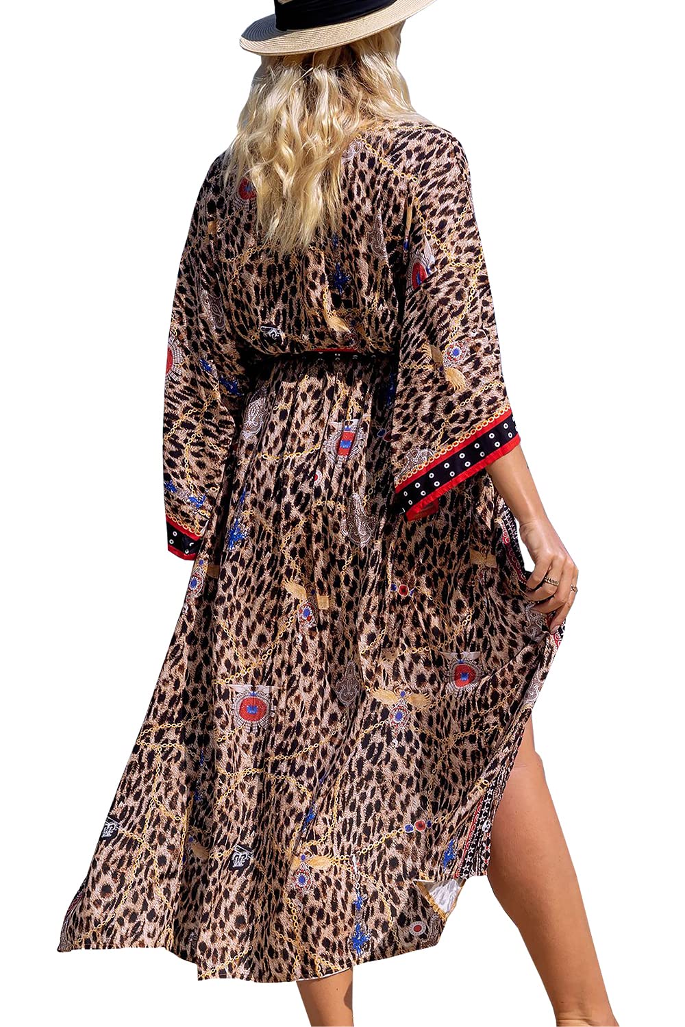 YouKD Women's Summer Cardigan Maxi Boho Dress Beach Coverup Robe Long Kimono One Size Bathrobes