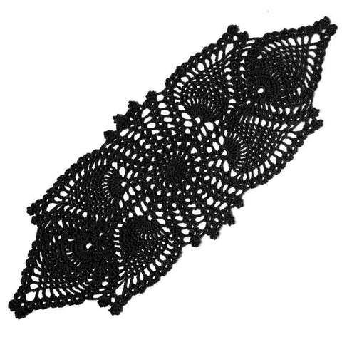 BIBITIME Crochet Lace Table Doilies Eyes Flower Doily Kitchen Vase Place Mats (7 in x 21 in,Pack of 1PC, Style02-Black)