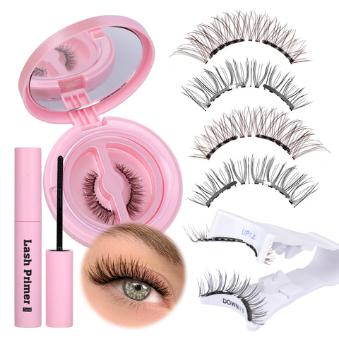 JIMIRE Magnetic Eyelashes Natural Look Soft Magnetic Lashes, Reusable Comfortable Magnetic Eyelashes with Applicator Lash Primer, No Glue No Eyeliner Needed Soft Magnets False Eyelashes Easy to Wear