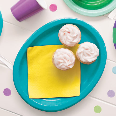 Unique Solid Paper Oval Plates - 12" | Caribbean Teal | 8 Pcs