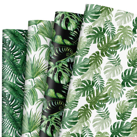 Whaline 12 Sheet Greenery Wrapping Paper Green Leaves Gift Wrap Paper Bulk 4 Design Decorative Art Paper for Spring Wedding Baby Shower Birthday DIY Crafts Gift Packing, 19.7 x 27.6 Inch, Folded Flat