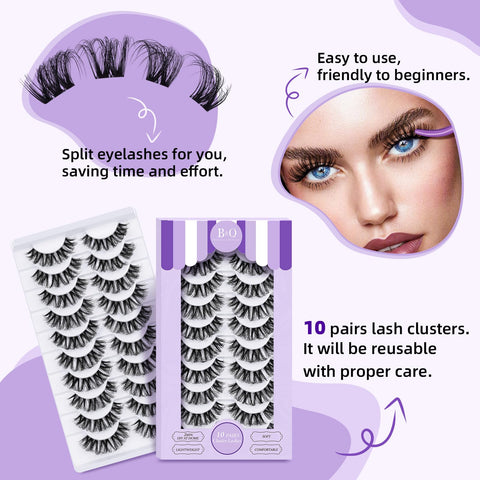 Lash Clusters P07 10 Pair Eyelash Clusters B&Q Cluster Eyelash Extensions Cat Eyes Cluster Lashes Wispy Diy Lash Extension Clusters Eyelash Extension Strips Lashes 10 Pairs Multipack(FDDM-P07)