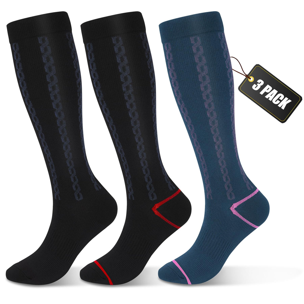 FULLSOFT Medical Graduated 30-40mmHg Compression Socks for Women&Men Circulation Knee High Socks Hiking Running Nursing Stockings(S,B/N/S)