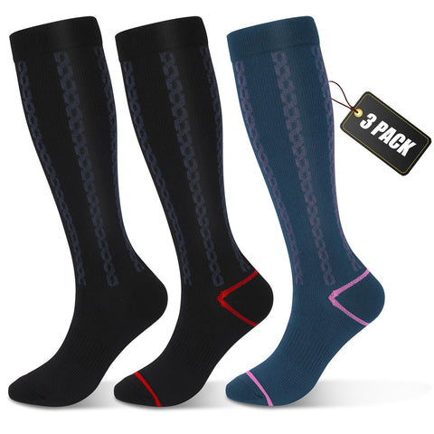 FULLSOFT Medical Graduated 30-40mmHg Compression Socks for Women&Men Circulation Knee High Socks Hiking Running Nursing Stockings(S,B/N/S)
