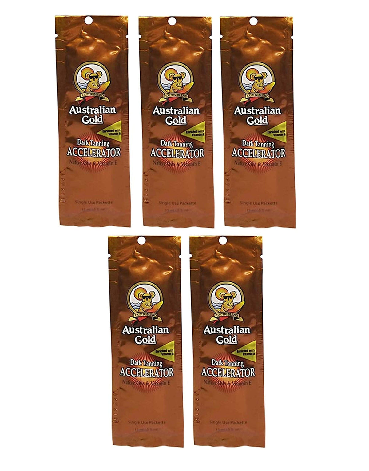 Australian Gold Dark Tanning Accelerator Lot of 5 Sample Packets .5 Fl Oz
