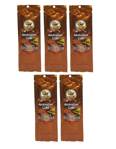 Australian Gold Dark Tanning Accelerator Lot of 5 Sample Packets .5 Fl Oz