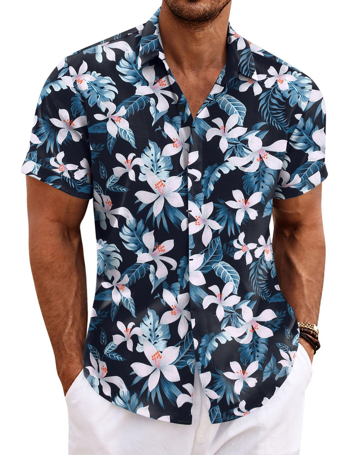 COOFANDY Men's Hawaiian Shirt Short Sleeve Button Down Shirts Casual Summer Beach Shirt for Men Floral Aloha Shirts