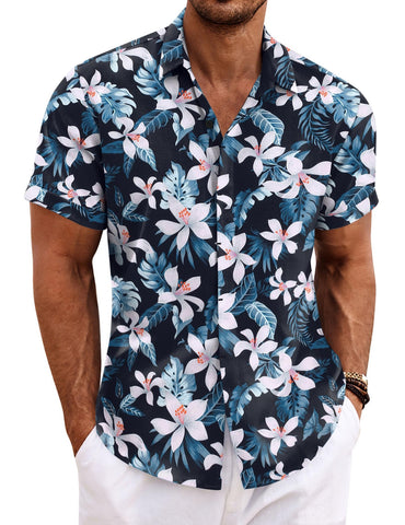 COOFANDY Men's Hawaiian Shirt Short Sleeve Button Down Shirts Casual Summer Beach Shirt for Men Floral Aloha Shirts
