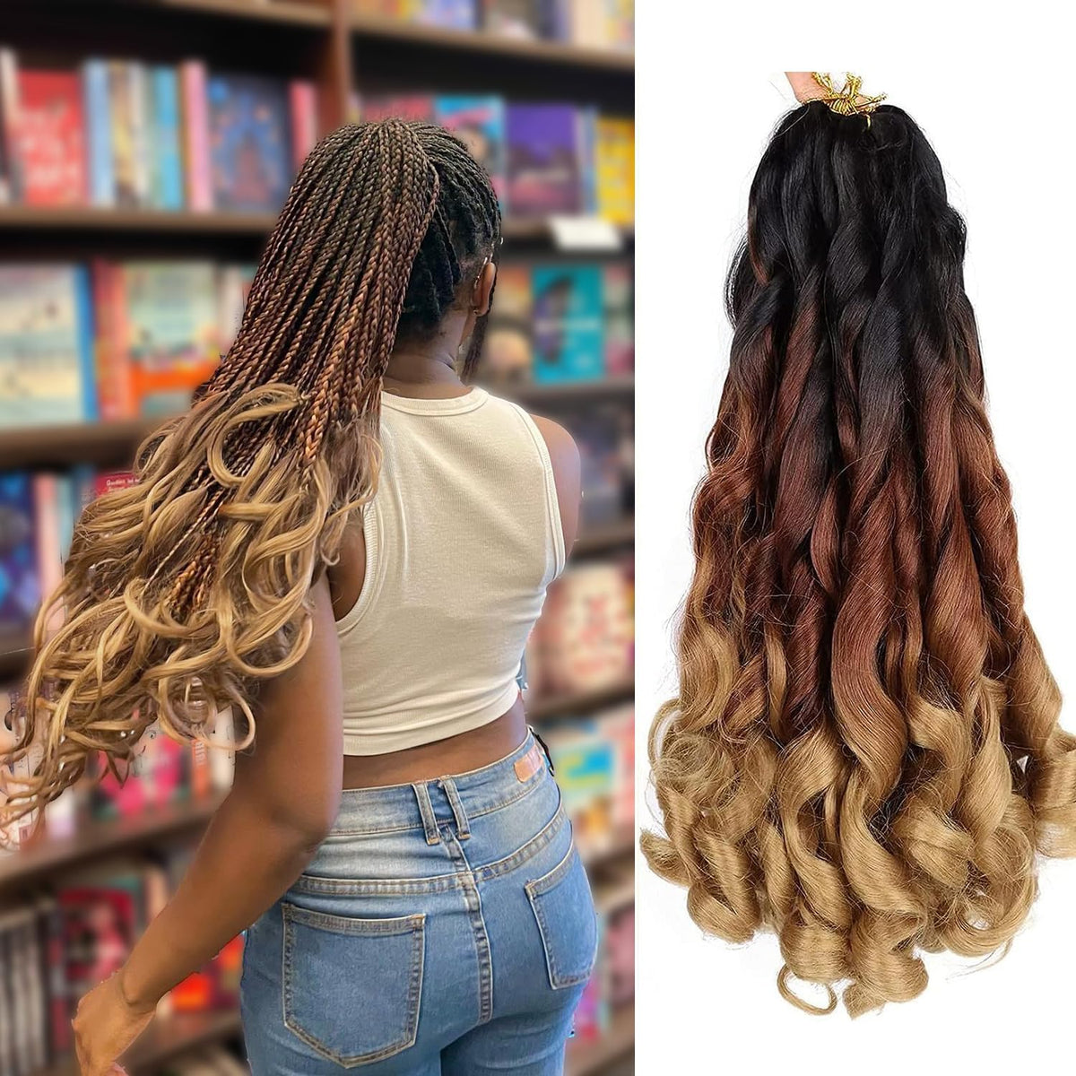 Aeagoo 8 Pack French Curly Braiding Hair 20 Inch Bouncy Braiding Hair Pre Stretched Yaki Texture French Curl Braiding Hair for Black Women (20 Inch,C14)