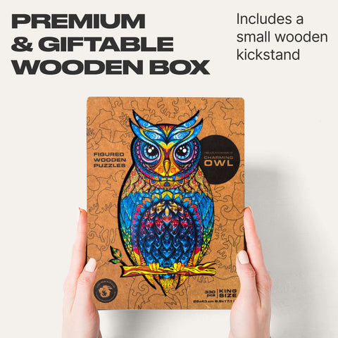 UNIDRAGON Wooden Jigsaw Puzzles - Charming Owl, 366 pcs, King Size 9.9" ?17.1, Beautiful Gift Package, Unique Shape Best Gift for Adults and Kids