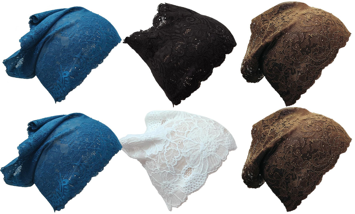 HEJABIYA™ Unisex Embroidered Cotton Lace/Net Hijab Cap Under Scarf Under Hijab Cap Combo Set of 6 (Multicolor | Free Size)